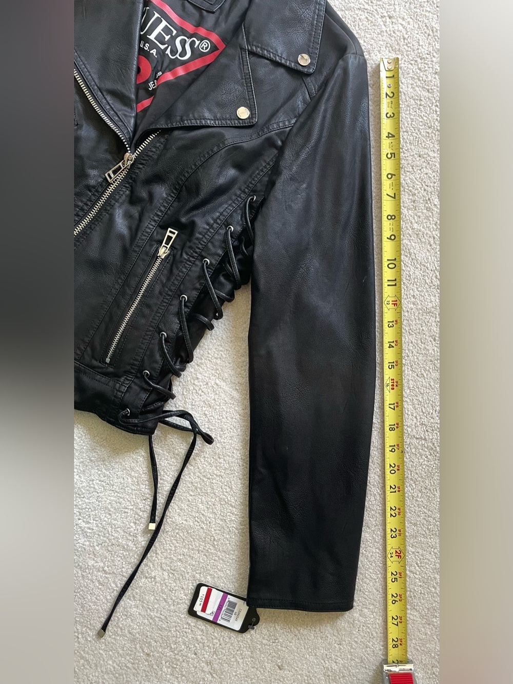 GUESS Black Lace-Up Faux Leather Moto Jacket - Picture 5 of 7